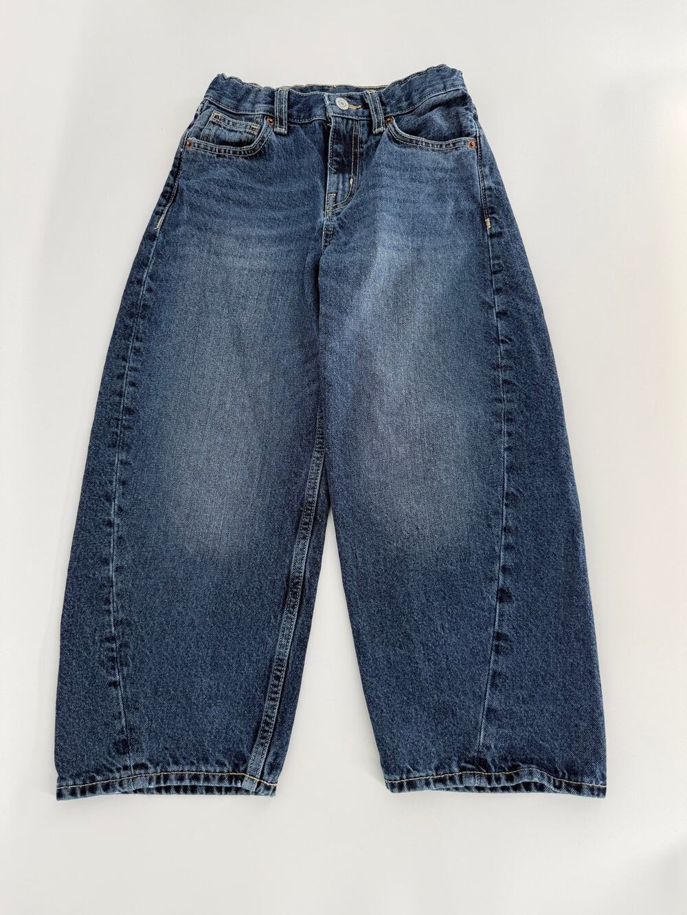 Old Navy Boys Size 8 Baggy Barrel Leg Jeans Adjustable Waist Blue Denim Pants